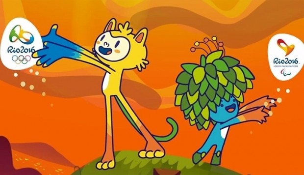 Tom, mascote das Paralimpíadas, a direita, representa a flora brasileira 
